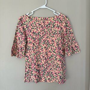 Lilly Pulitzer Pink and Yellow Floral Boatneck Top